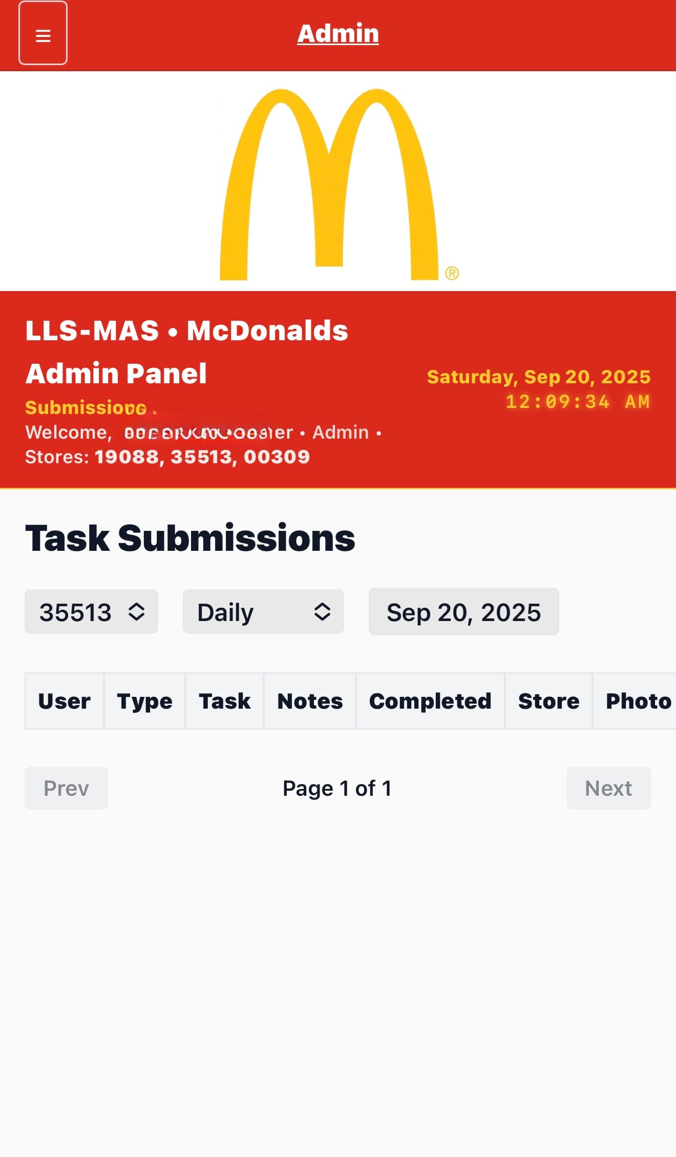 MCDS – Admin Task Submissions Viewer per Store